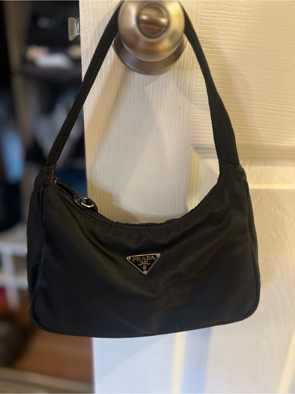 Prada Black Nylon Shoulder Bag with Triangle Logo